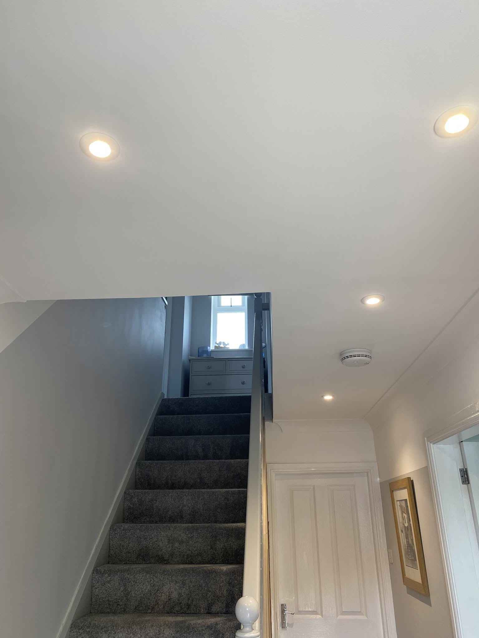 Hallway and staircase with new downlights