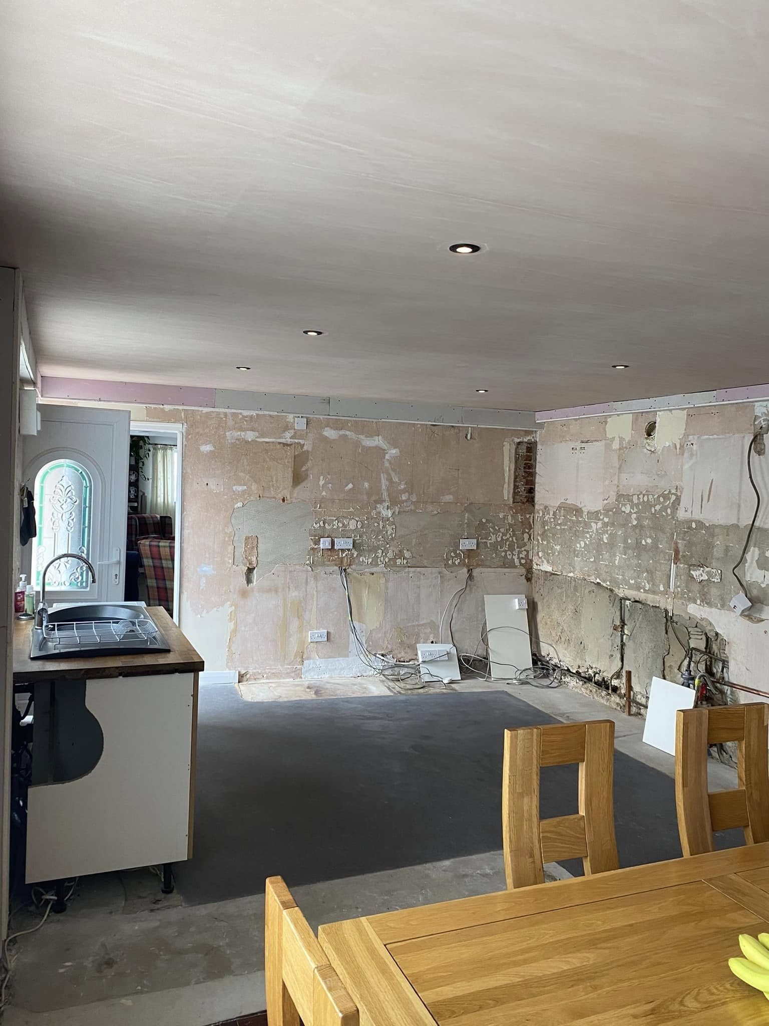 Kitchen stripped back with new downlights in during a refurb